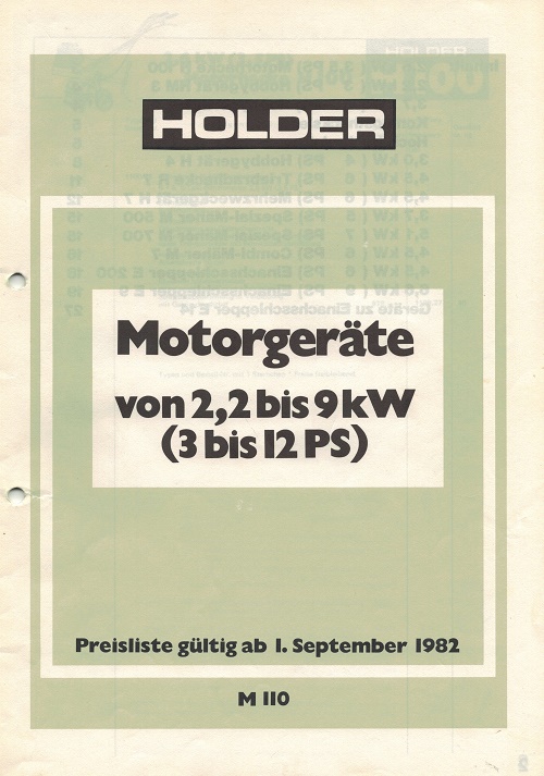 Das Holder Motorgeräteprogramm mit Preisliste von 1982